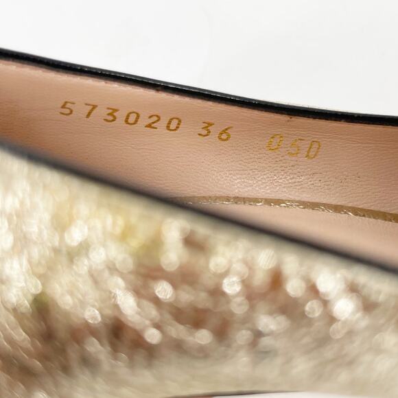 Gucci Gold Metallic Crackled Leather GG Marmont Fringe Platform Heels EU 36 - Picture 14 of 16